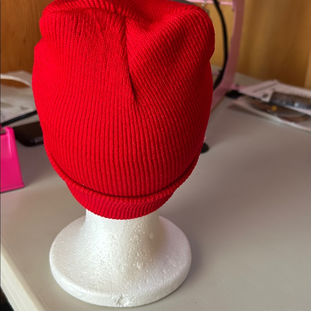 Women's Red Beanie with Heart and Flower Design - Picture 3 of 5